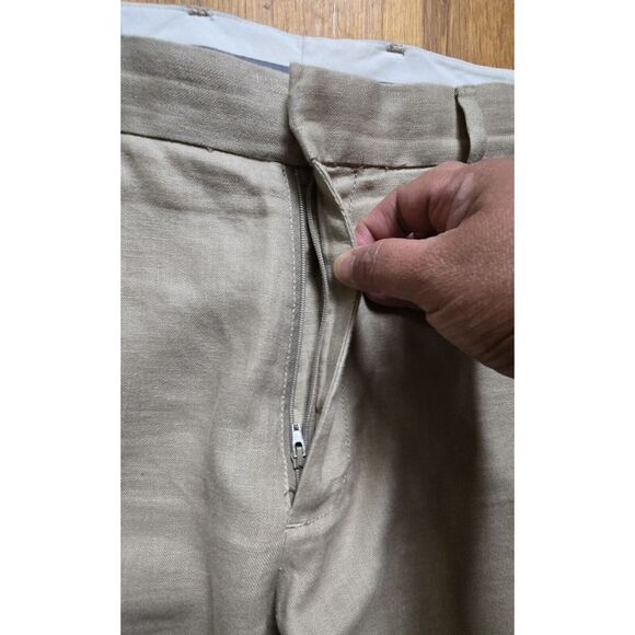 J Crew Mens Linen Pants 32x32 (34×31)  Chino Tan Straight Leg Trousers - Picture 6 of 13